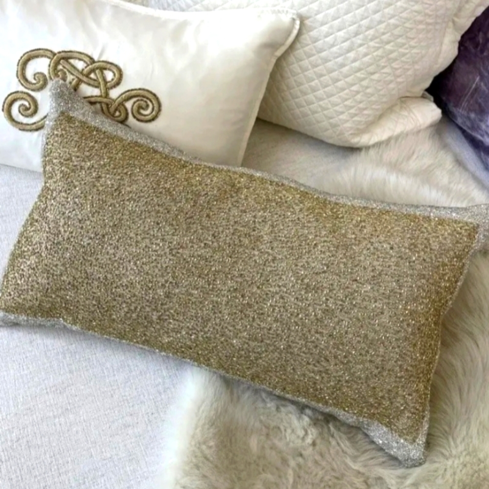 Callisto Home Luxurious throw pillow 14" x 24" Silver Lined Gold Beaded NWOT
